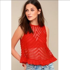 Free People She’s a Doll Red Lace Top